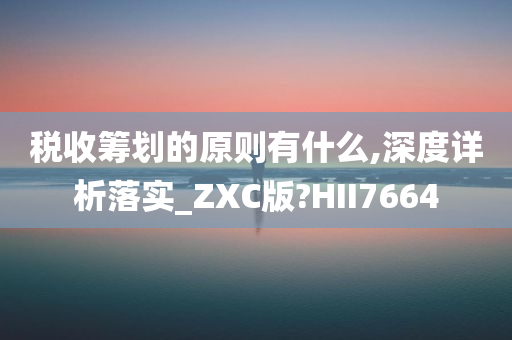 税收筹划的原则有什么,深度详析落实_ZXC版?HII7664